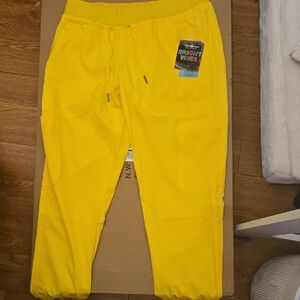 NWT W's 6-Pocket Yellow Elastic Waistband Cargo Jogger Scrub Pants Petite Small